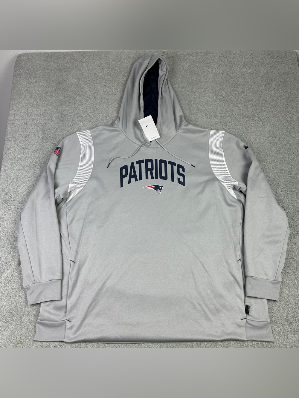 Nike New England Patriots Therma Fit Hoodie Mens 4XL Gray Sweatshirt NFL READ*